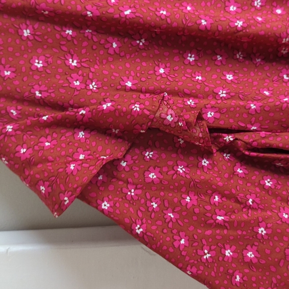 Ann Taylor Floral Ruffle Trim Shift Dress In RED Wild Hibiscus/ XLTALL Fall Mini - Picture 7 of 8